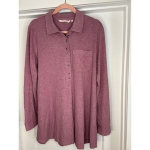 Soft Surroundings Dusty Rose Knit Roll Tab Sleeve Tunic Womens Large Comfort